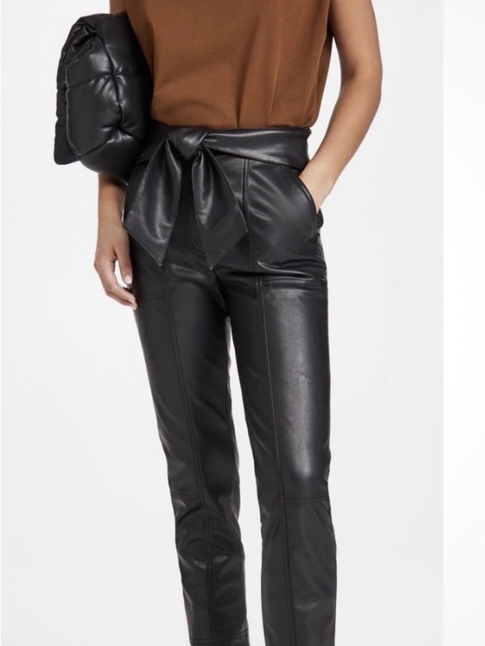 Jonathan Simkhai Black Faux Leather Tie-Waist Ankle Pants